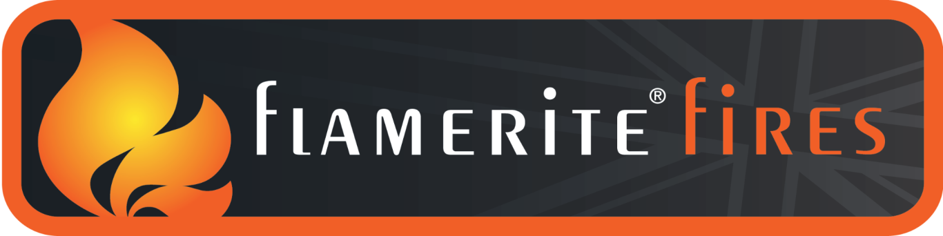 Logo of Flamerite Fires featuring a flame icon and the brand name in bold text.