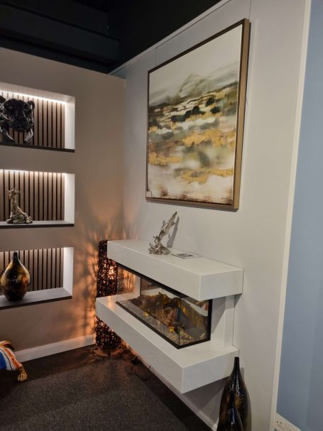 Winchester suite in white, by British Fires, on display in our Alcester showroom