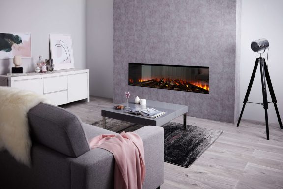 Modern living room featuring a front facing 1600 electric British fire