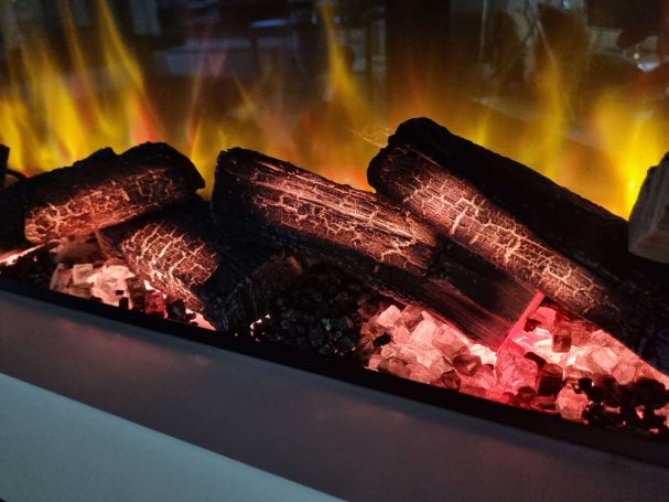 Close up of Lazio suite with LED burning ember effect logs