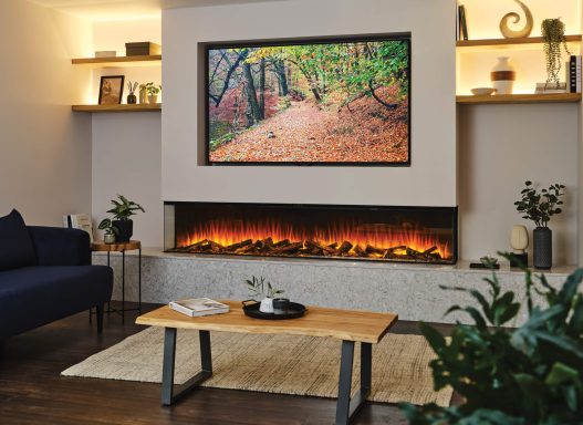 A modern living room featuring a Britsih fires 2400 electric fire