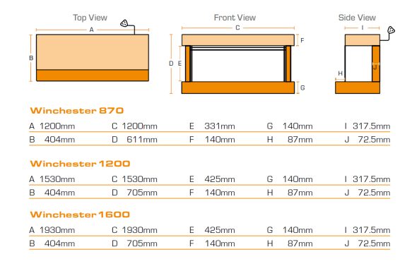 electric fire suite media walls measurements