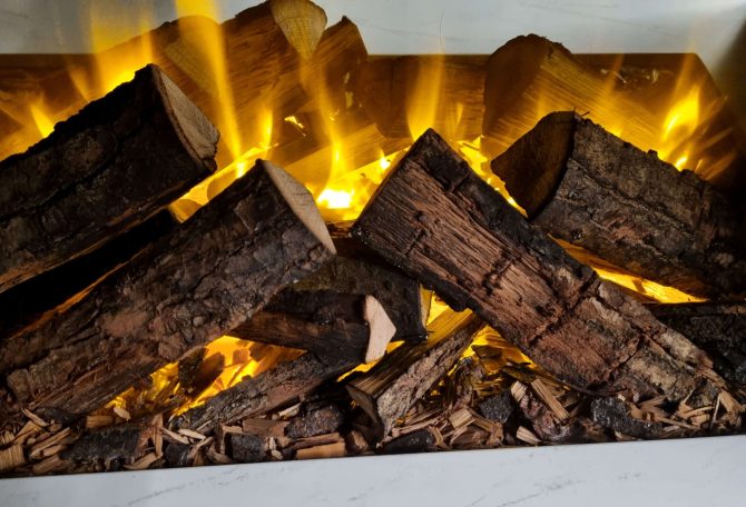 real logs electric fire insert for media wall