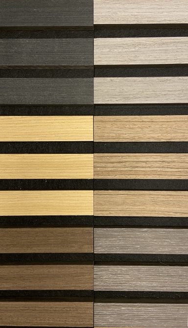 Samples of the 6 colours acoustic slat wall
