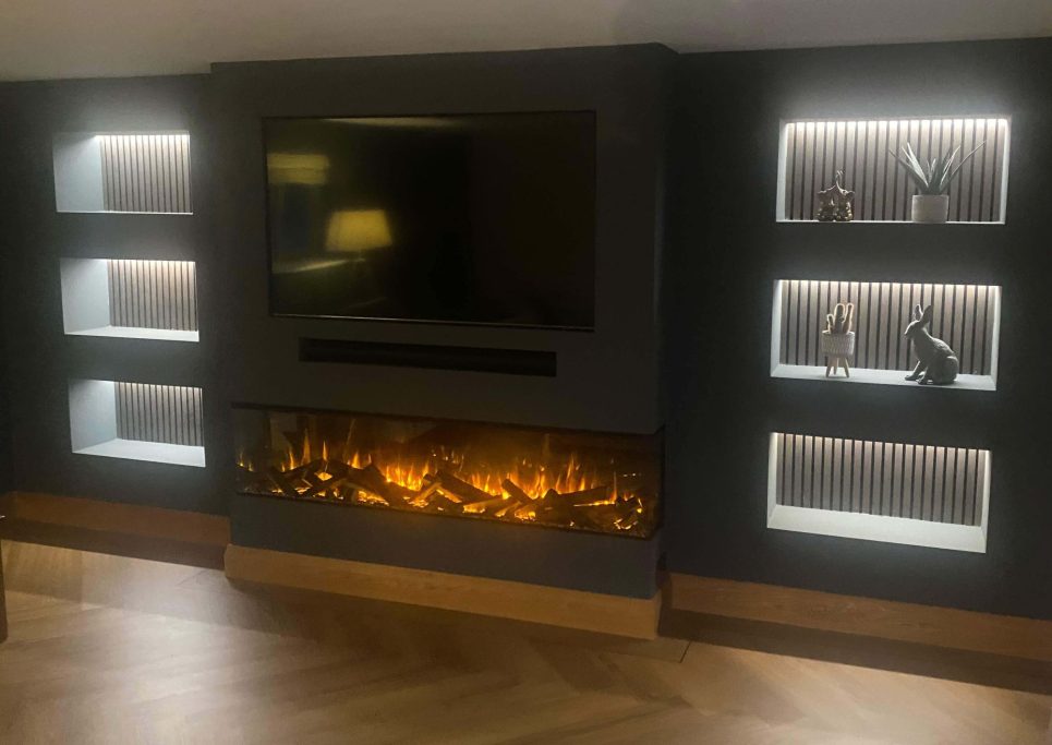 modern electric fire in a media wall from Media Wall Fires in Alcester