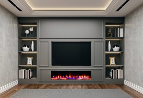 Modern living room feature wall with an Iconic  fireplace