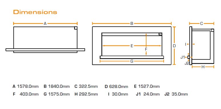Dimensions for the holbury 1600 electric fire 