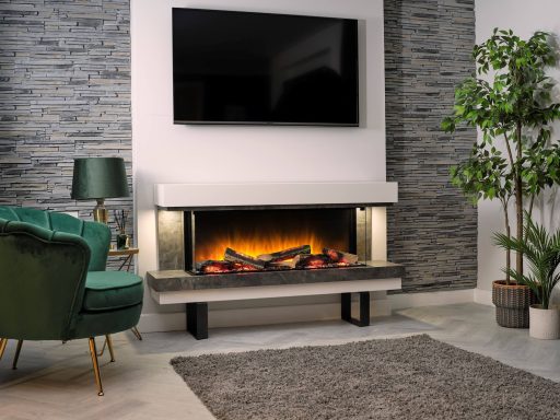 Flamerite e-fx payton suite in grey, with TV mounted on the wall above it
