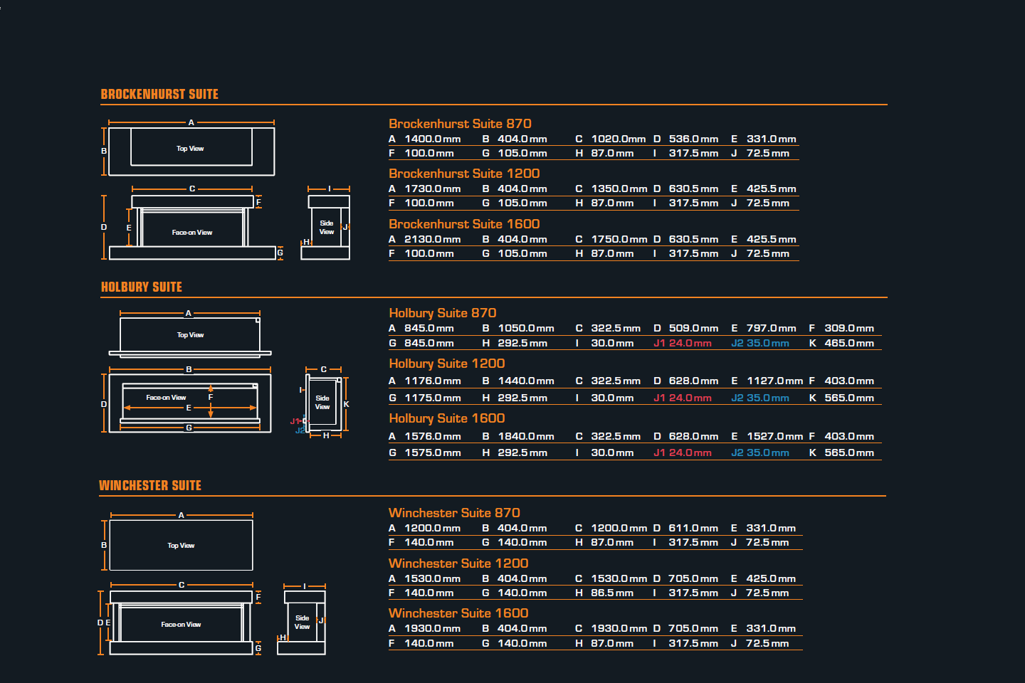 electric fire suites dimensions
