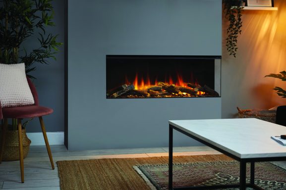 Modern media wall fire corner installation