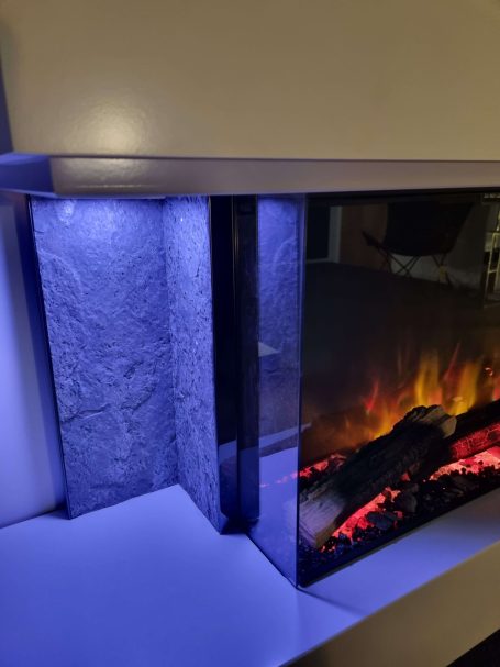 Close up of the side downlights in Lzzio electric fire suite