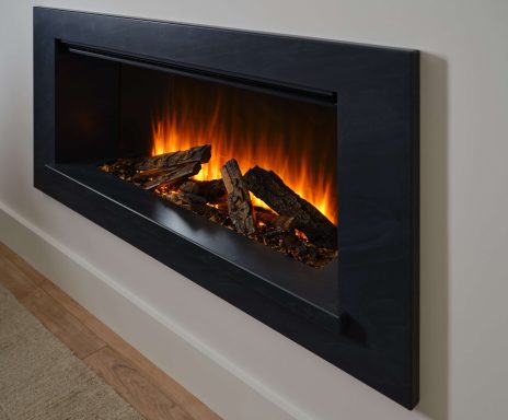 close up of the HOlbury 1200 in grey with real wooden deluxe logs