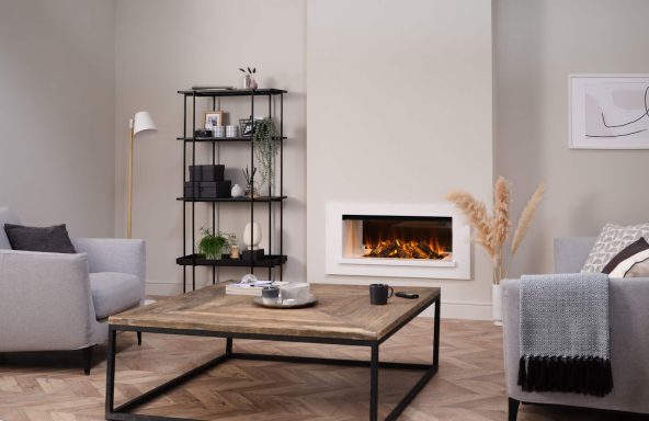 Modern living room with a Holbury 870 suite fire in white 