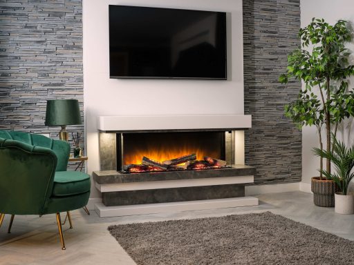 Modern living room with a sleek fireplace by Flamerite