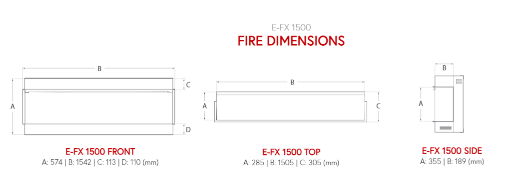 Specifications for Flamerite e-fx 1500 electric fire