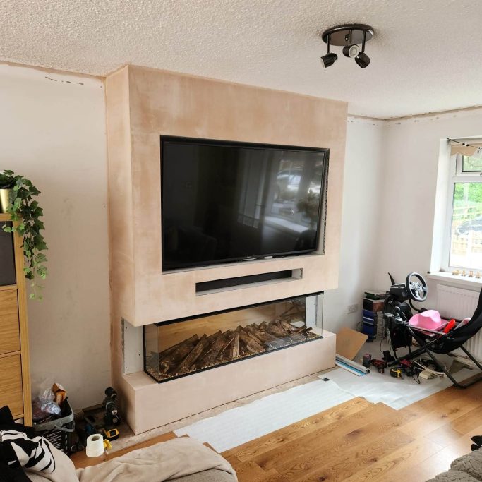 unfinished media wall with electric fire
