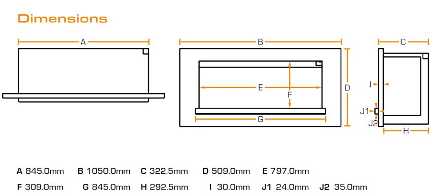 British Fires Holbury 870 dimensions