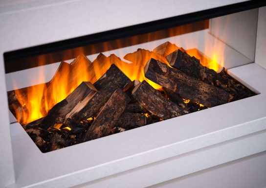 Close up view of the real wooden logs inside the open fronted Holbury suite