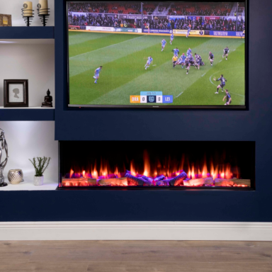modern electric fireplace by Iconic  with colourful flames.