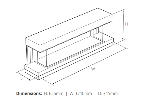 Elara 1300 electric fire suite dimensions