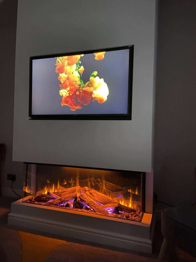 small media wall with electric fire
