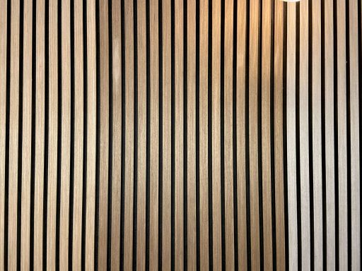 Three acoustic slat wall panels on display in our showroom