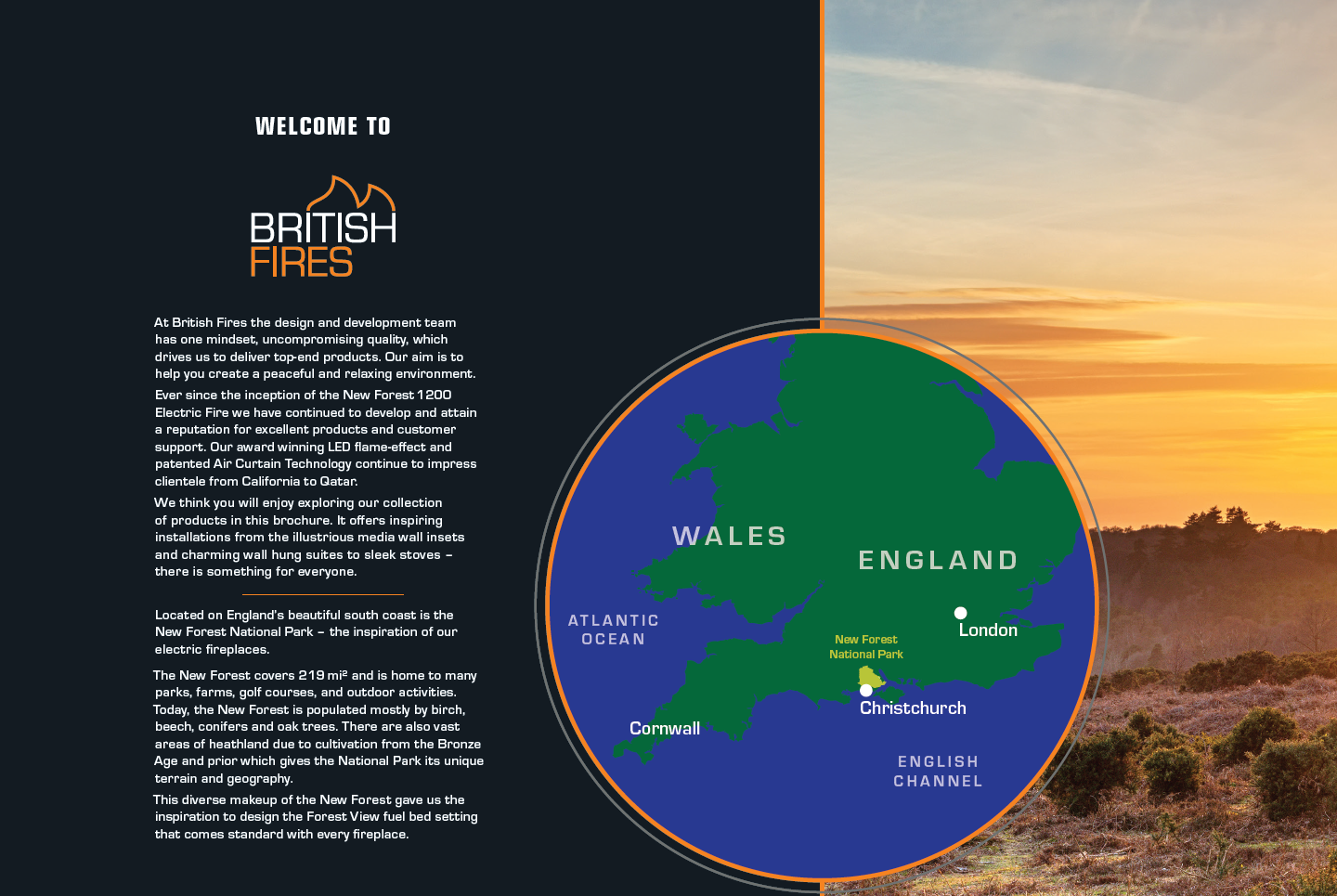 Map of England highlighting regions with a sunset background. Text welcomes to British Pro.