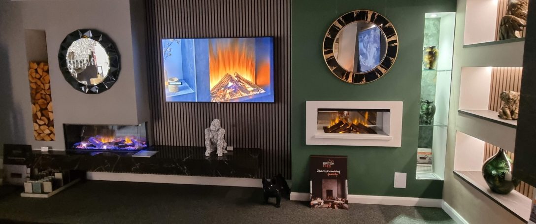 acoustic wall panel with electric fires