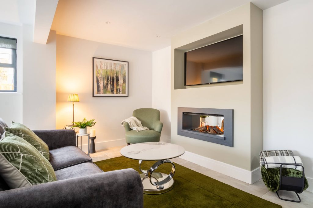 Simple media wall with british fires deluxe real logs
