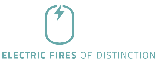 Logo featuring a lightning bolt symbol above the text "Electric Fires of Distinction".